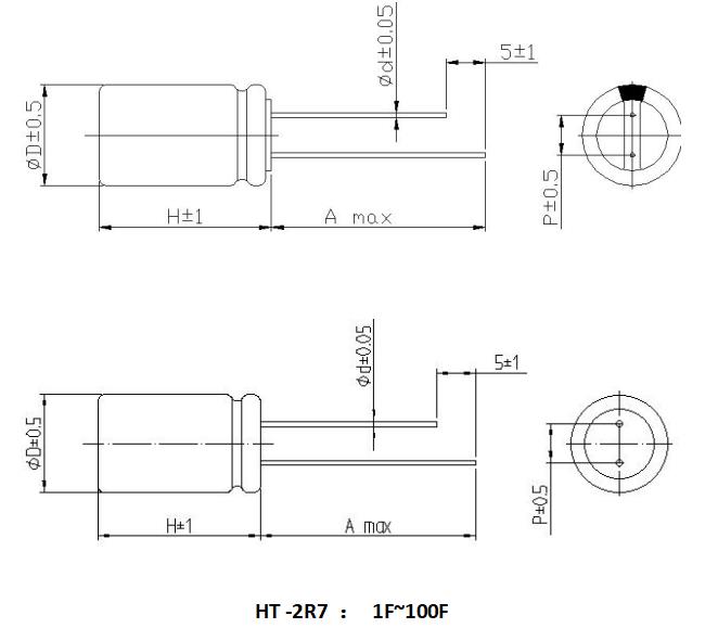 Specification and Drawing of 2.7V High Temperature Supercapacitor